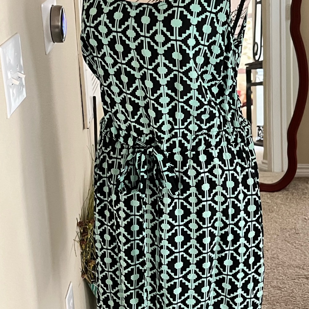 Black and Green A-line Tie Front Midi Sundress